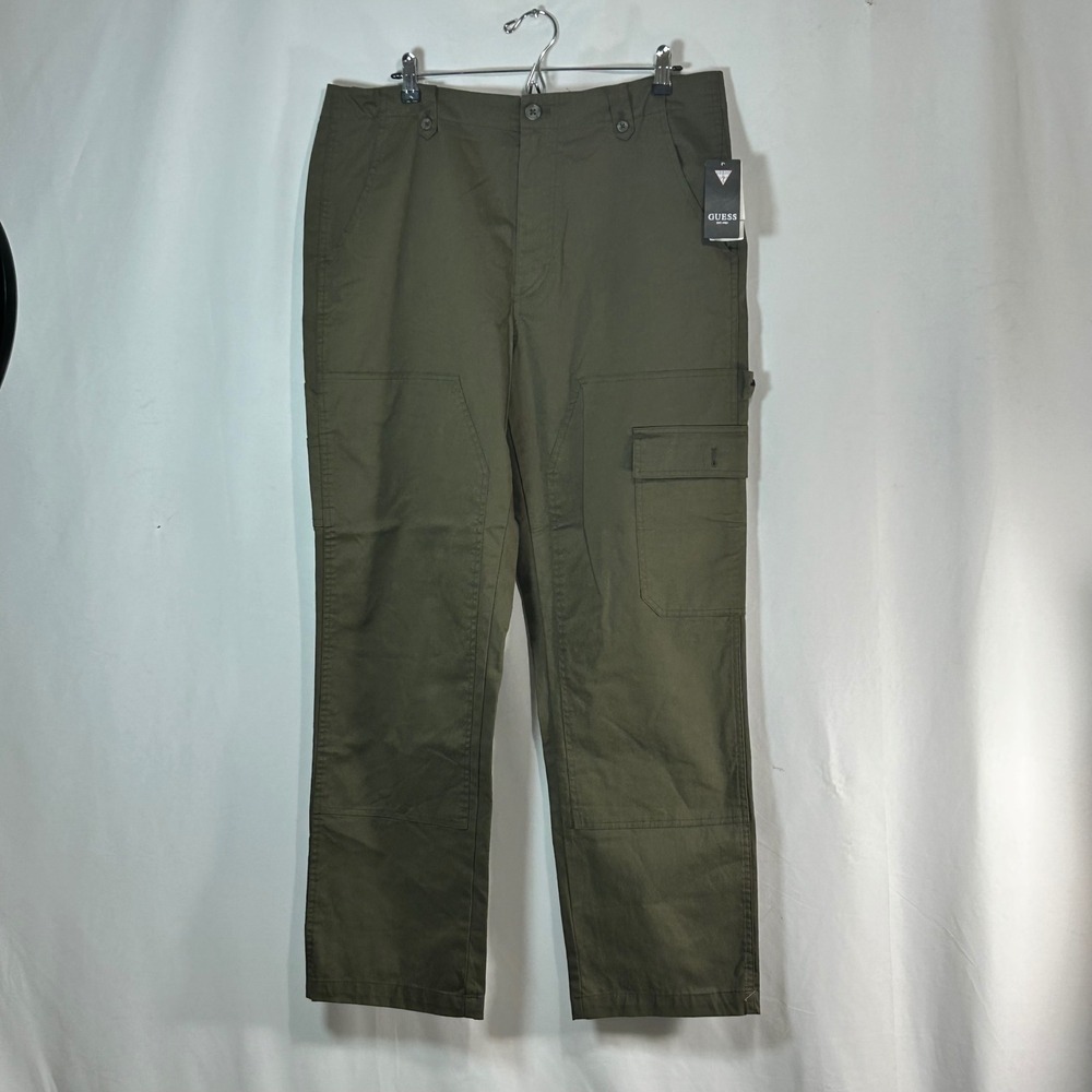 GUESS Mens Cargo Pants Olive Green Twill Button Fly Style M4YB65WE210 Size 34